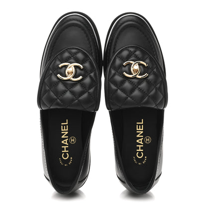 Chanel Lambskin Quilted CC Turnlock Loafers 37.5 Black 2 of 10