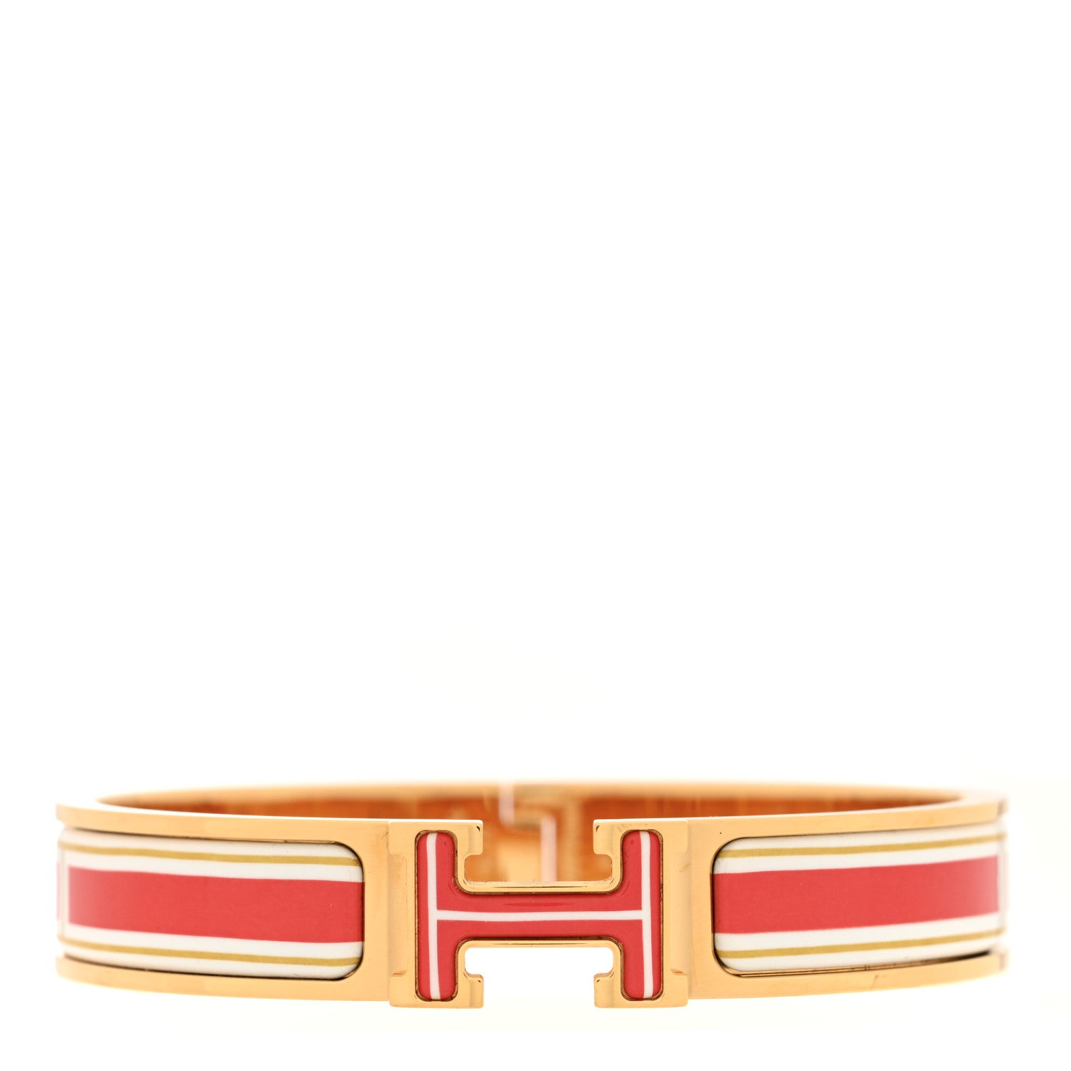 Hermes Enamel Printed Jumping F Narrow Clic Clac H Bracelet GM  Rouge Classique 1 of 5