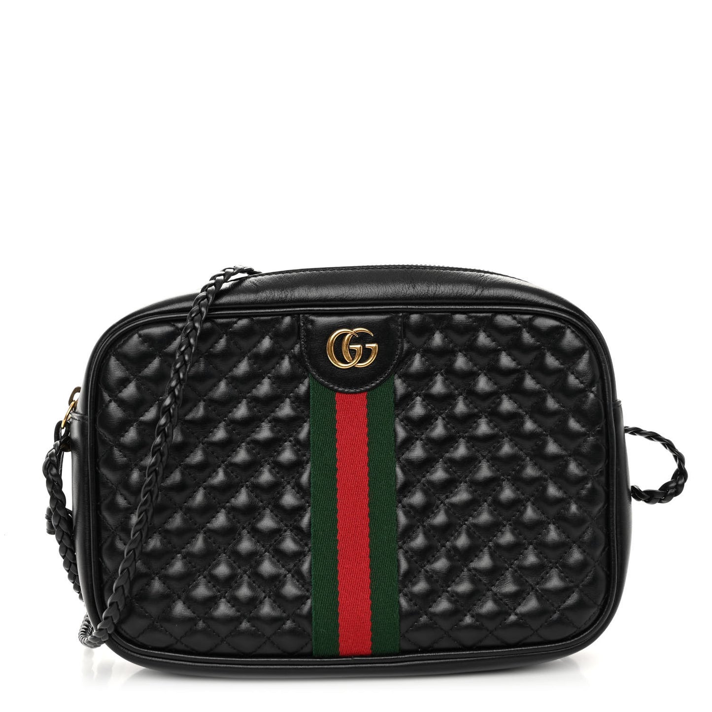 Calfskin Web Trapuntata Small GG Shoulder Bag Black