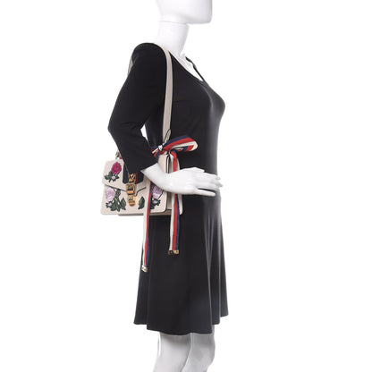 Gucci Calfskin Embroidered Small Sylvie Shoulder Bag White 2 of 13