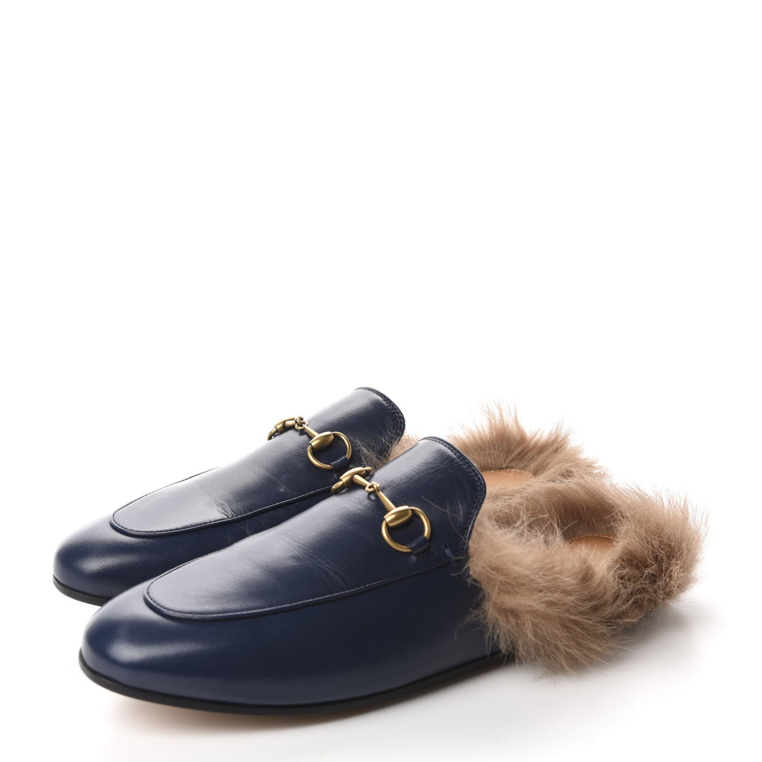 Gucci Malaga Kid Fur Womens Princetown Slippers 39 Blue Agata 3 of 9