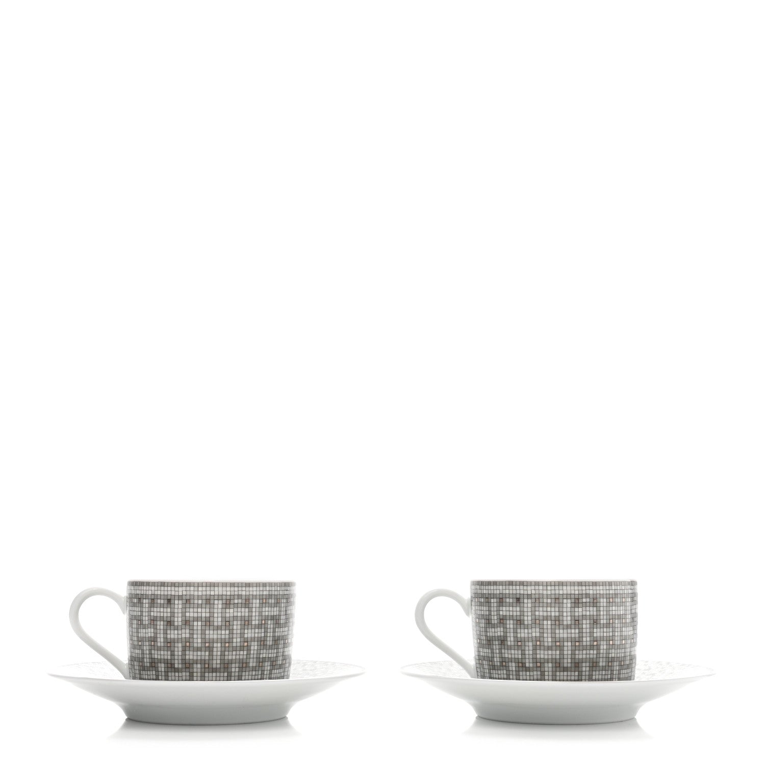 Hermes Porcelain Mosaique Au 24 Platine Tea Cup And Saucer Set Of 2 Platinum 1 of 10