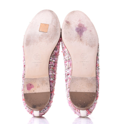 Chanel Tweed Calfskin Cap Toe Ballerina Flats 38 Pink 7 of 10