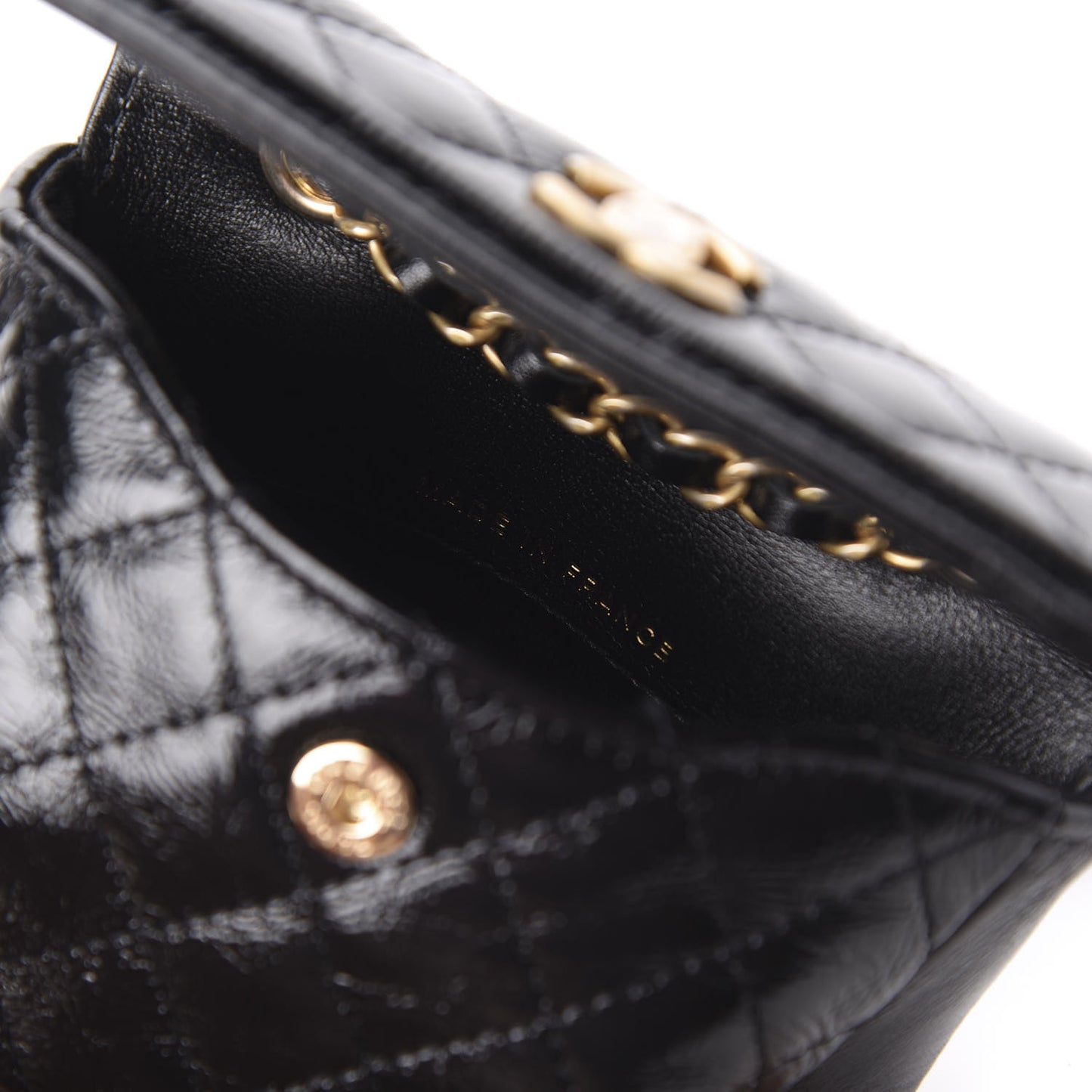 Shiny Aged Calfskin Quilted Waist Belt Bag Black