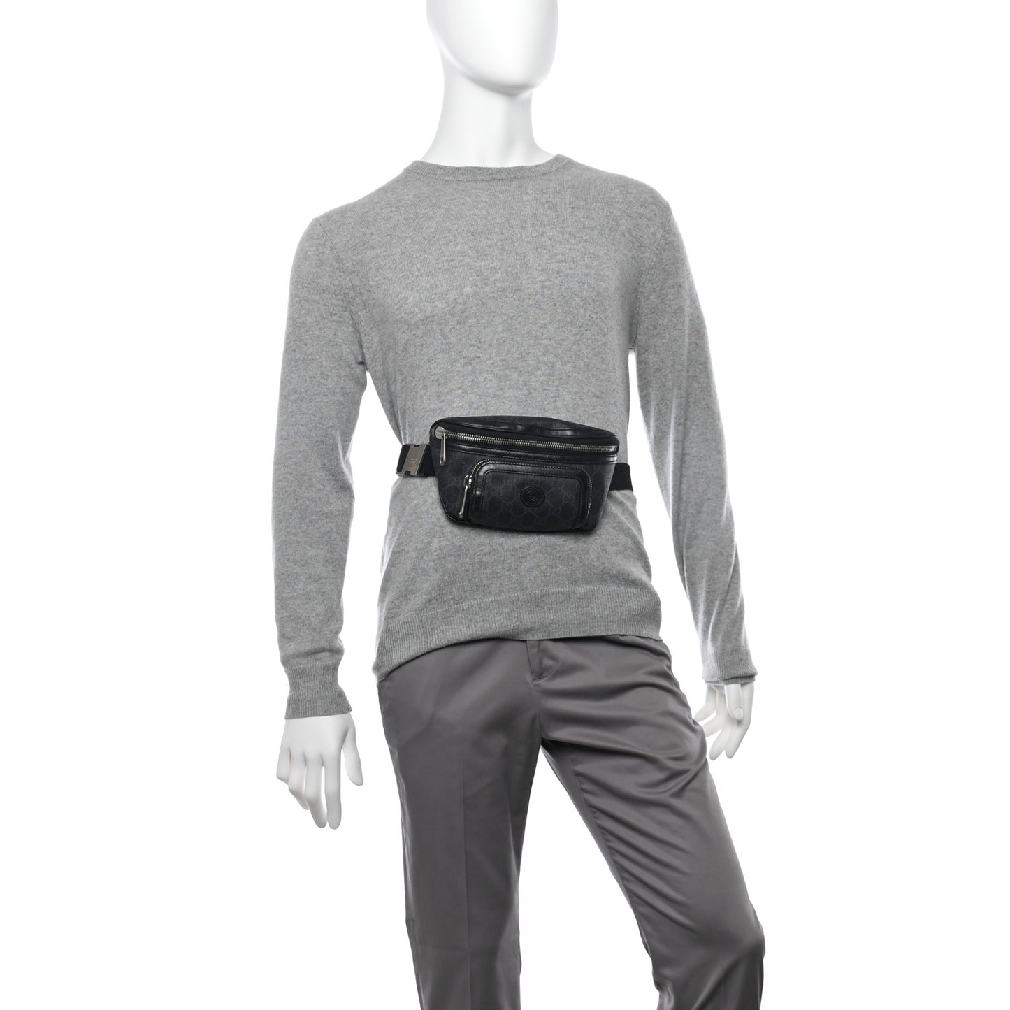 GG Supreme Monogram Textured Calfskin Retro Interlocking G Belt Bag Black