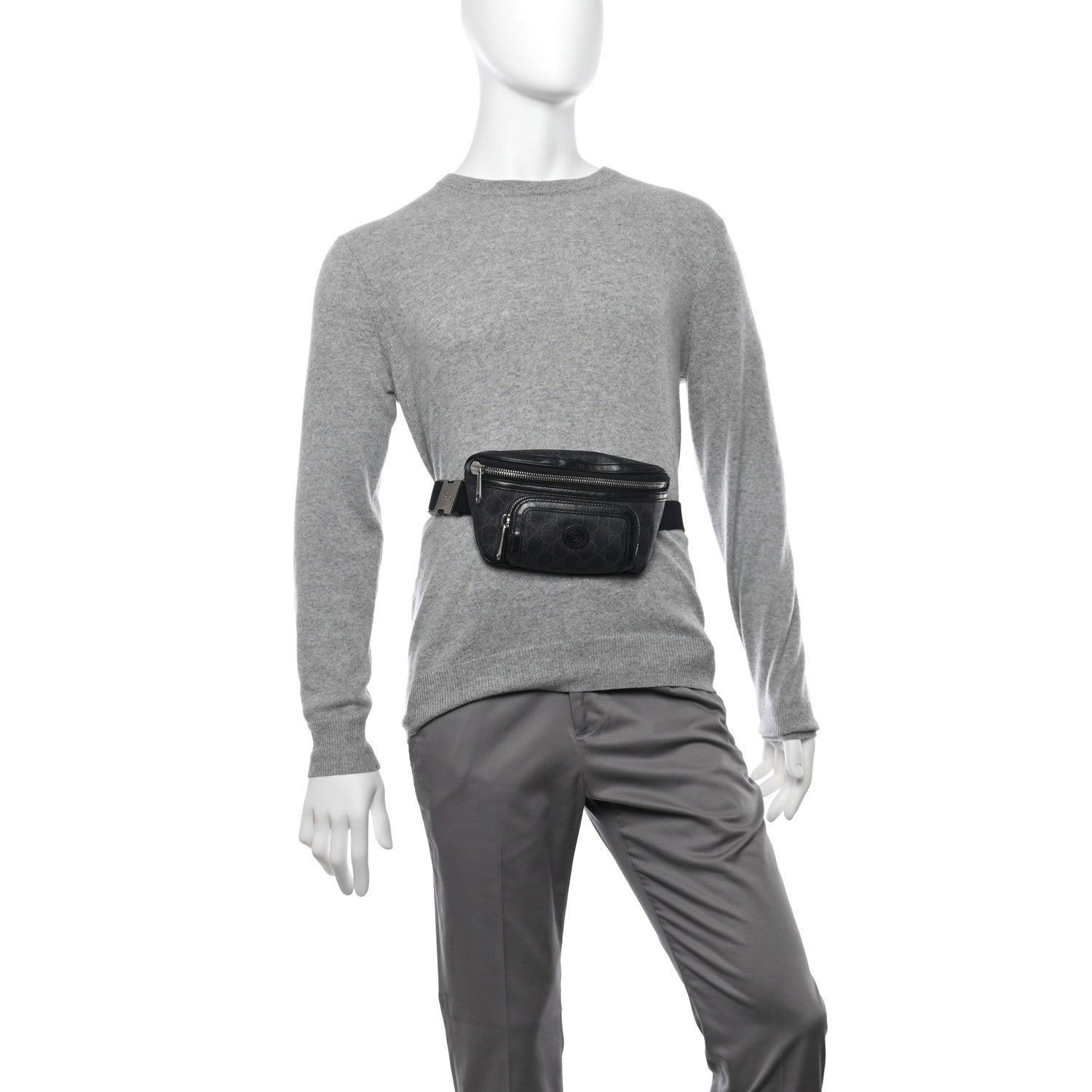 Gucci GG Supreme Monogram Textured Calfskin Retro Interlocking G Belt Bag Black 2 of 11