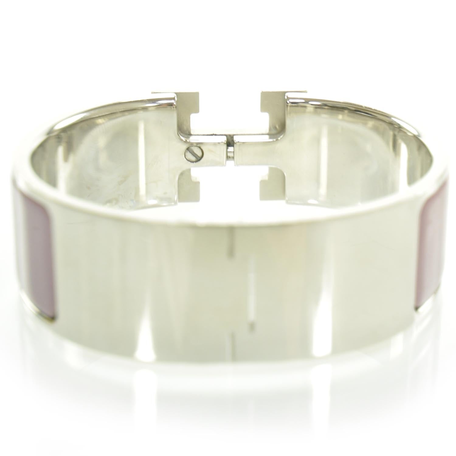 Hermes Enamel Clic Clac H Bracelet Wide Pink Silver 2 of 5