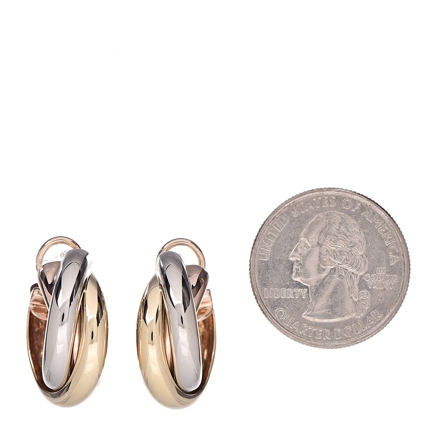 Cartier 18K Pink Yellow White Gold 9.5mm Trinity Hoop Earrings 2 of 4