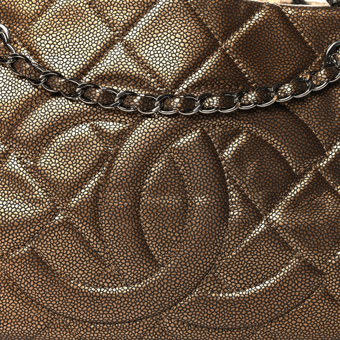 Metallic Caviar Timeless CC Shopping Tote Gold