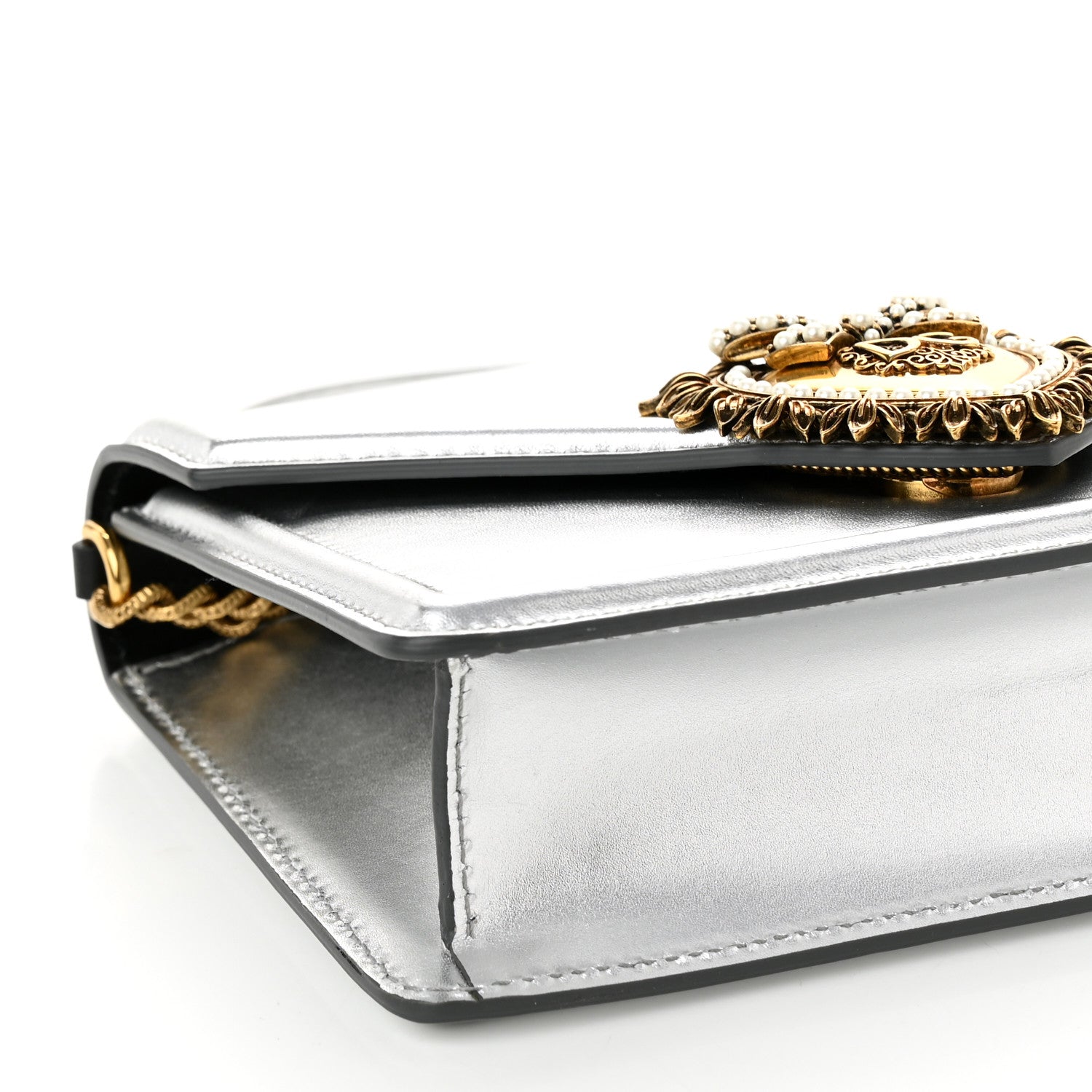 Dolce & Gabbana Metallic Nappa Small Devotion Top Handle Bag Silver 8 of 9