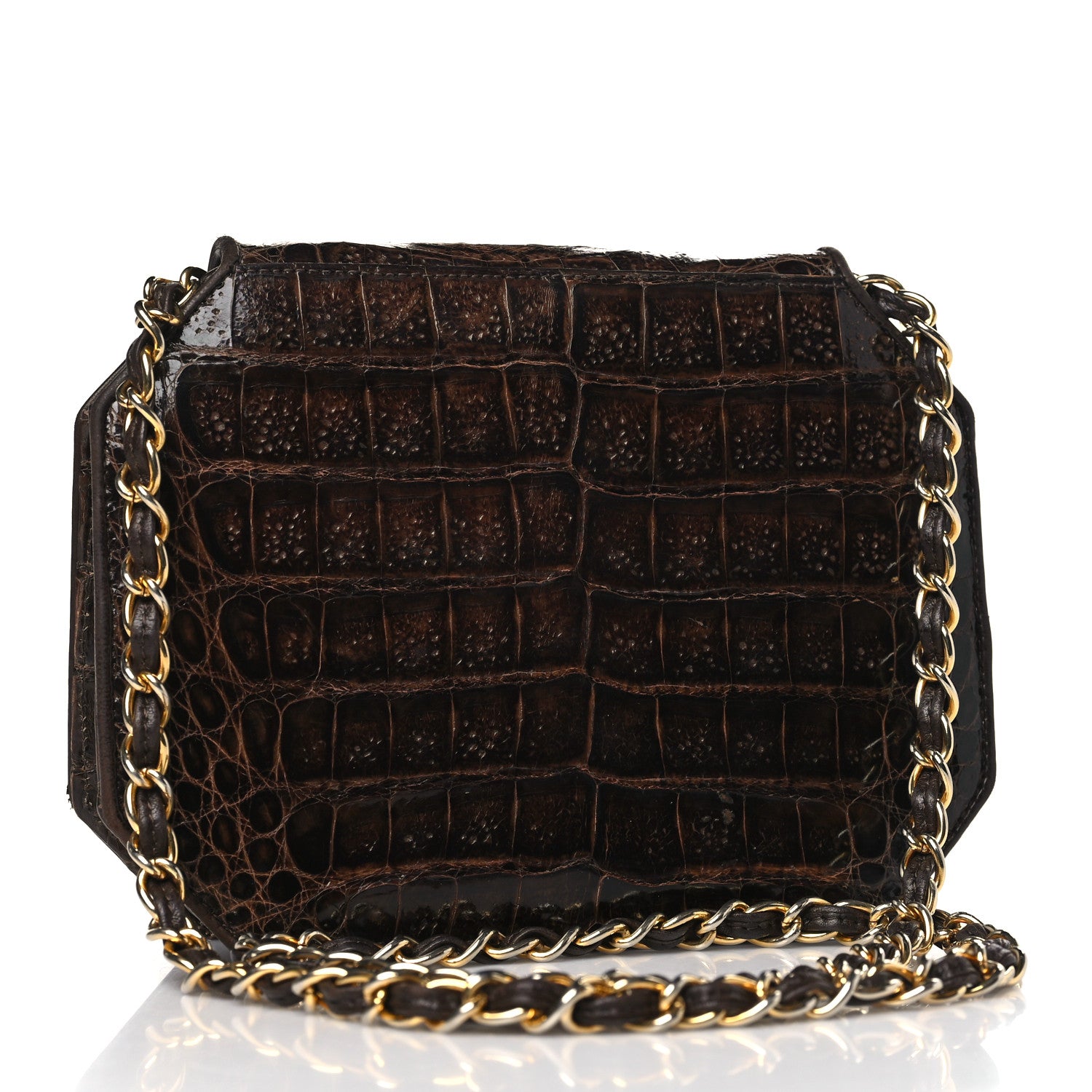 Chanel Shiny Crocodile Flap Dark Brown 3 of 12