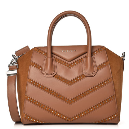 Givenchy Calfskin Suede Small Studded Chevron Antigona Cognac 1 of 8