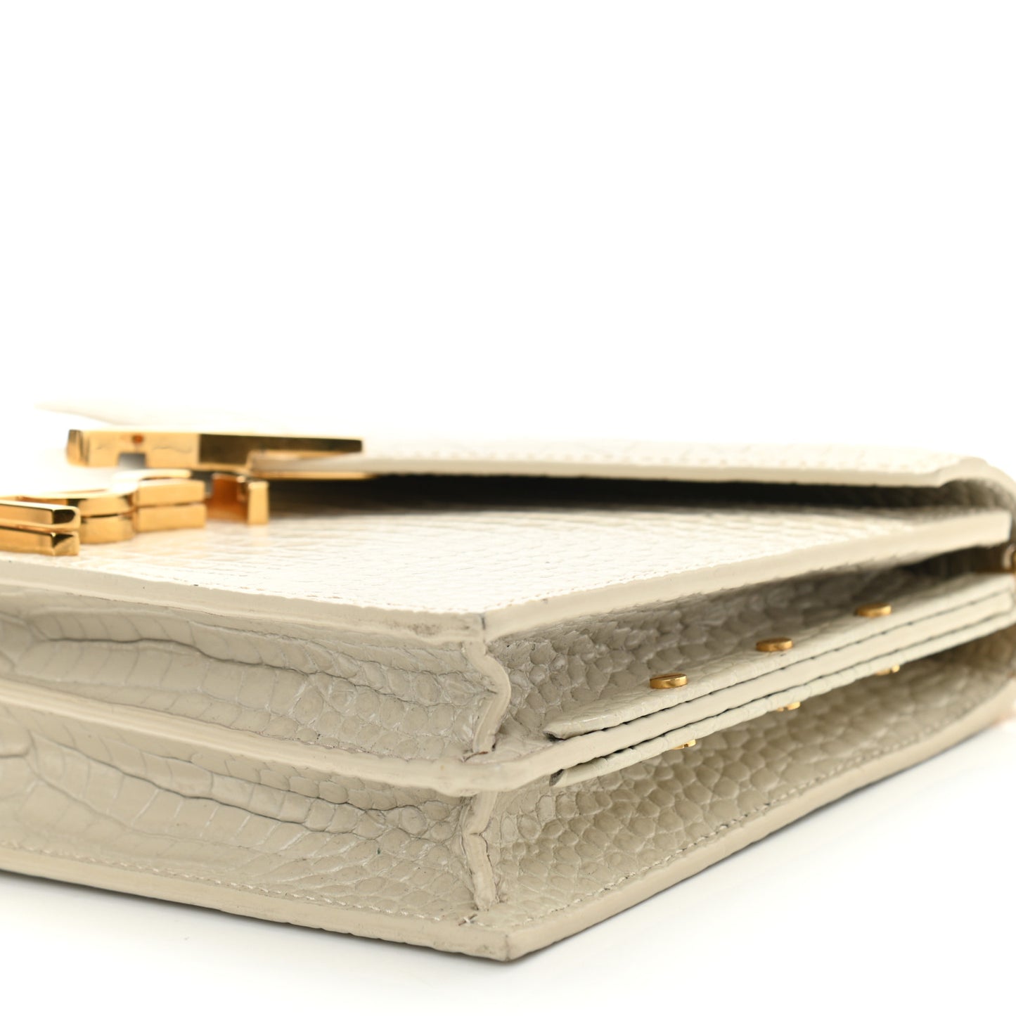 Calfskin Crocodile Embossed Monogram Cassandra Clasp Bag Crema Soft