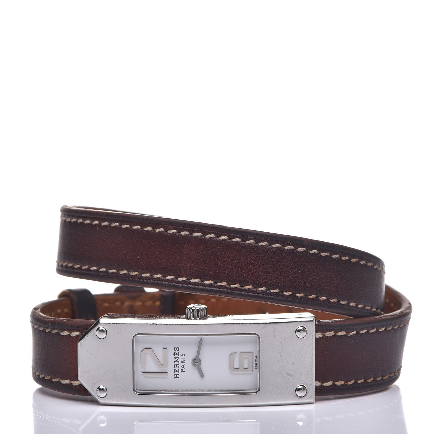 Hermes Stainless Steel Barenia 15mm Kelly II Double Tour Quartz Watch Fauve 3 of 8