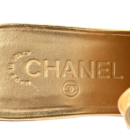 Chanel Metallic Calfskin CC Brogue Lace Up Ankle Strap Oxford Peep Toe Sandals 37 Gold 7 of 12