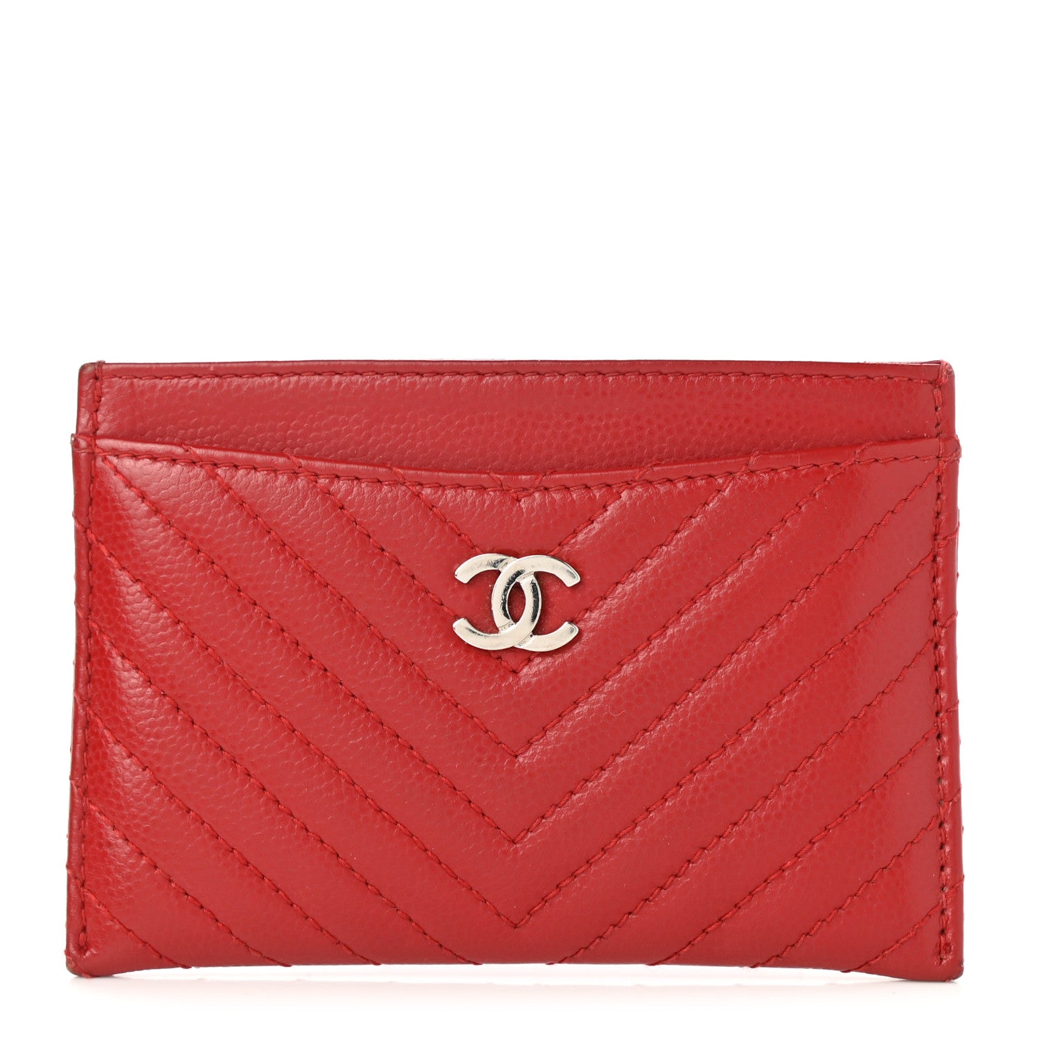 Chanel Caviar Chevron Quilted Card Holder Dark Red 1 of 9