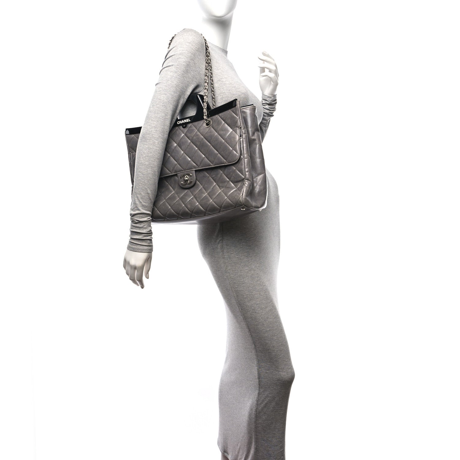 Chanel Glazed Calfskin Quilted Large CC Delivery Tote Grey 2 of 11