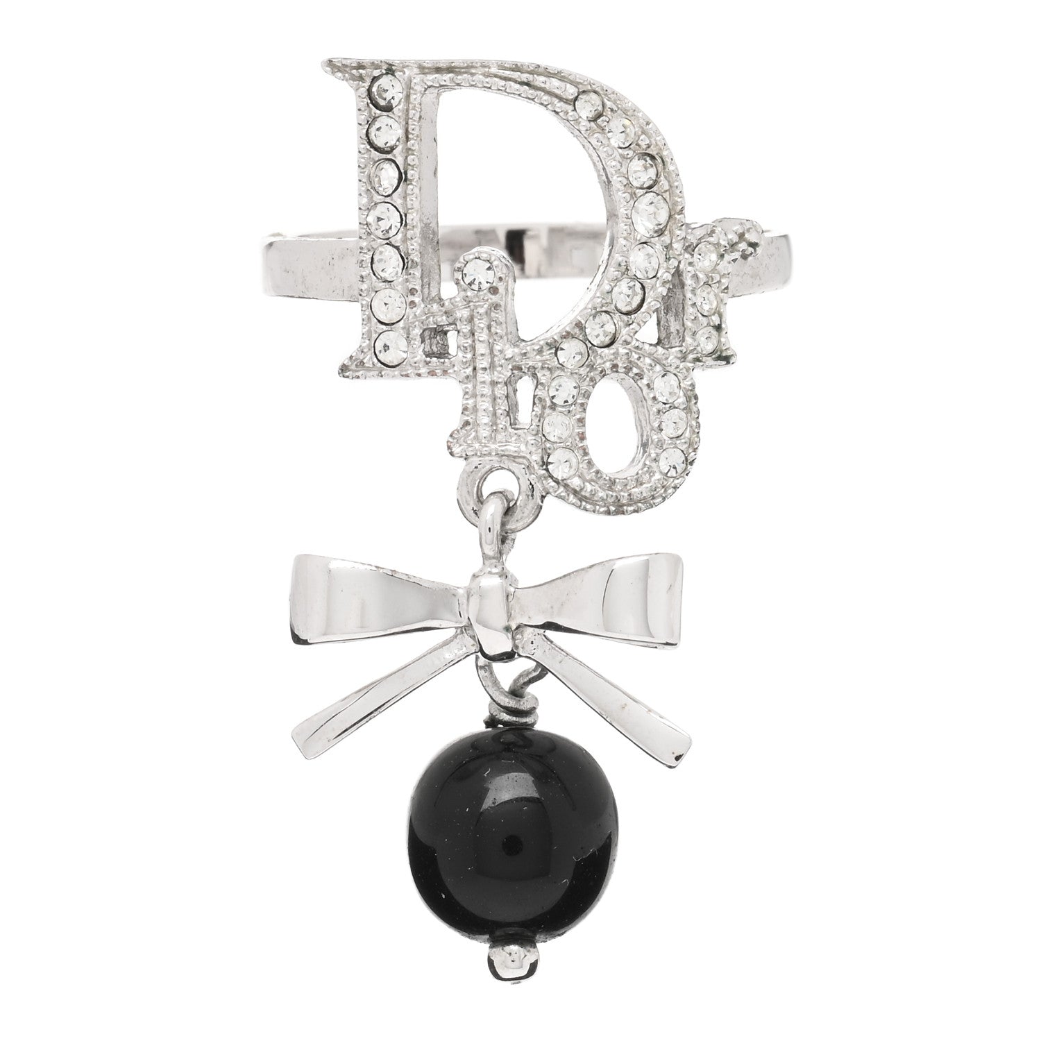 Christian Dior Crystal Bead Bow Ring 49/5 Silver 1 of 3