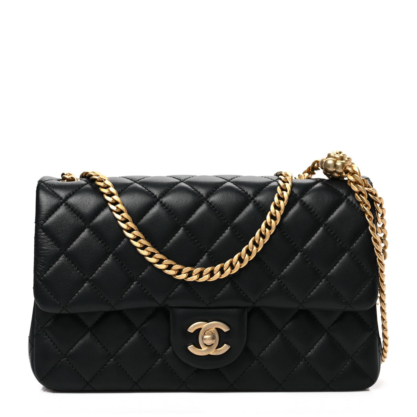 Lambskin Quilted Small Sweet Camellia Flap Black