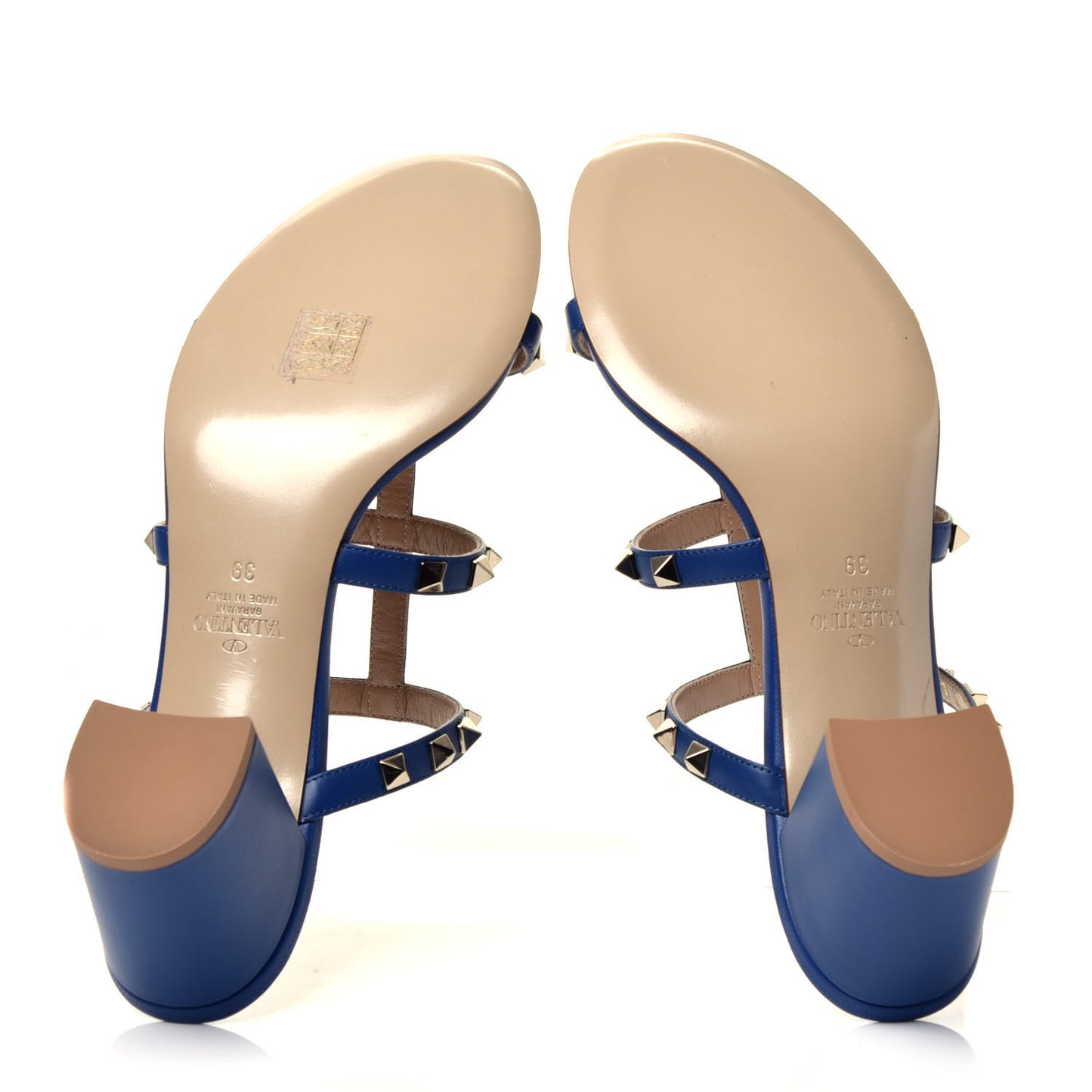 Calfskin Rockstud 60mm Caged Slide Sandals 39 Blu Delft