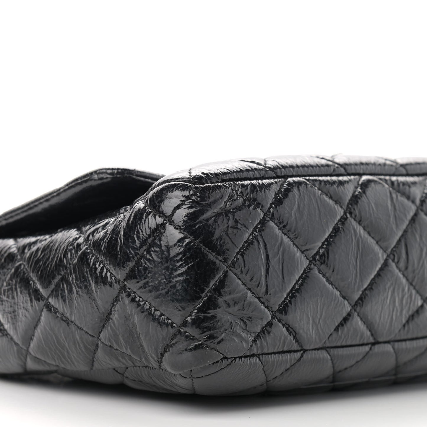 Crinkled Patent Quilted Jumbo Single Flap Black