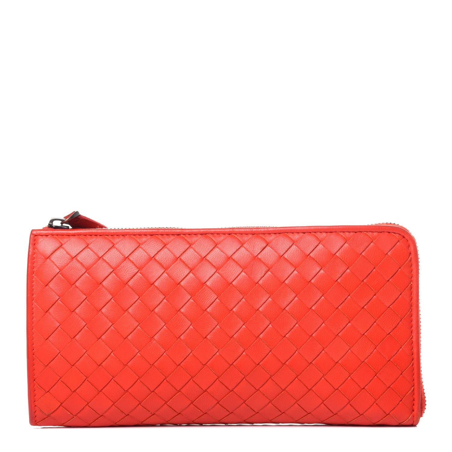 Bottega Veneta Nappa Intrecciato Half Zip Around Wallet Red 1 of 11