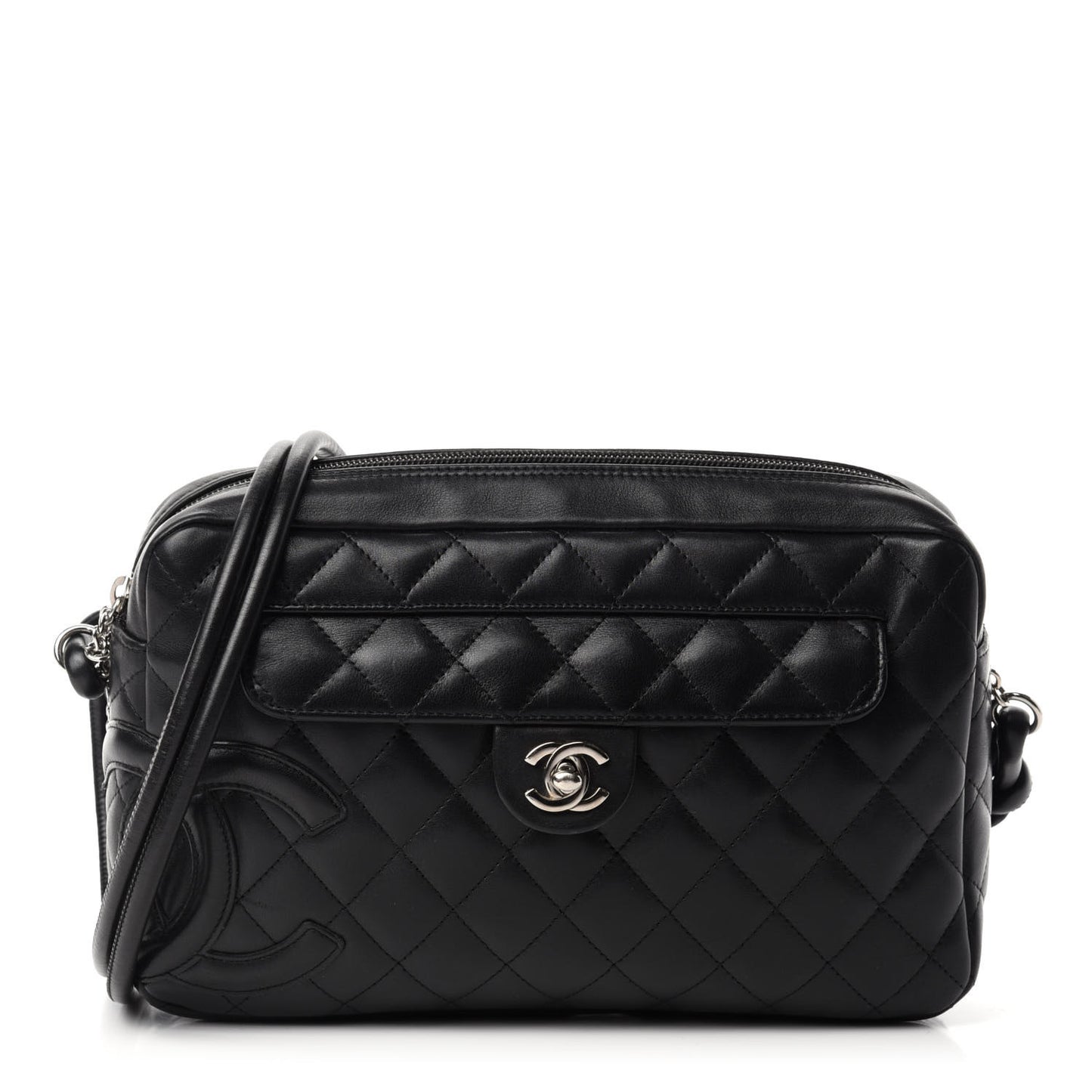Calfskin Quilted Cambon Camera Case Black