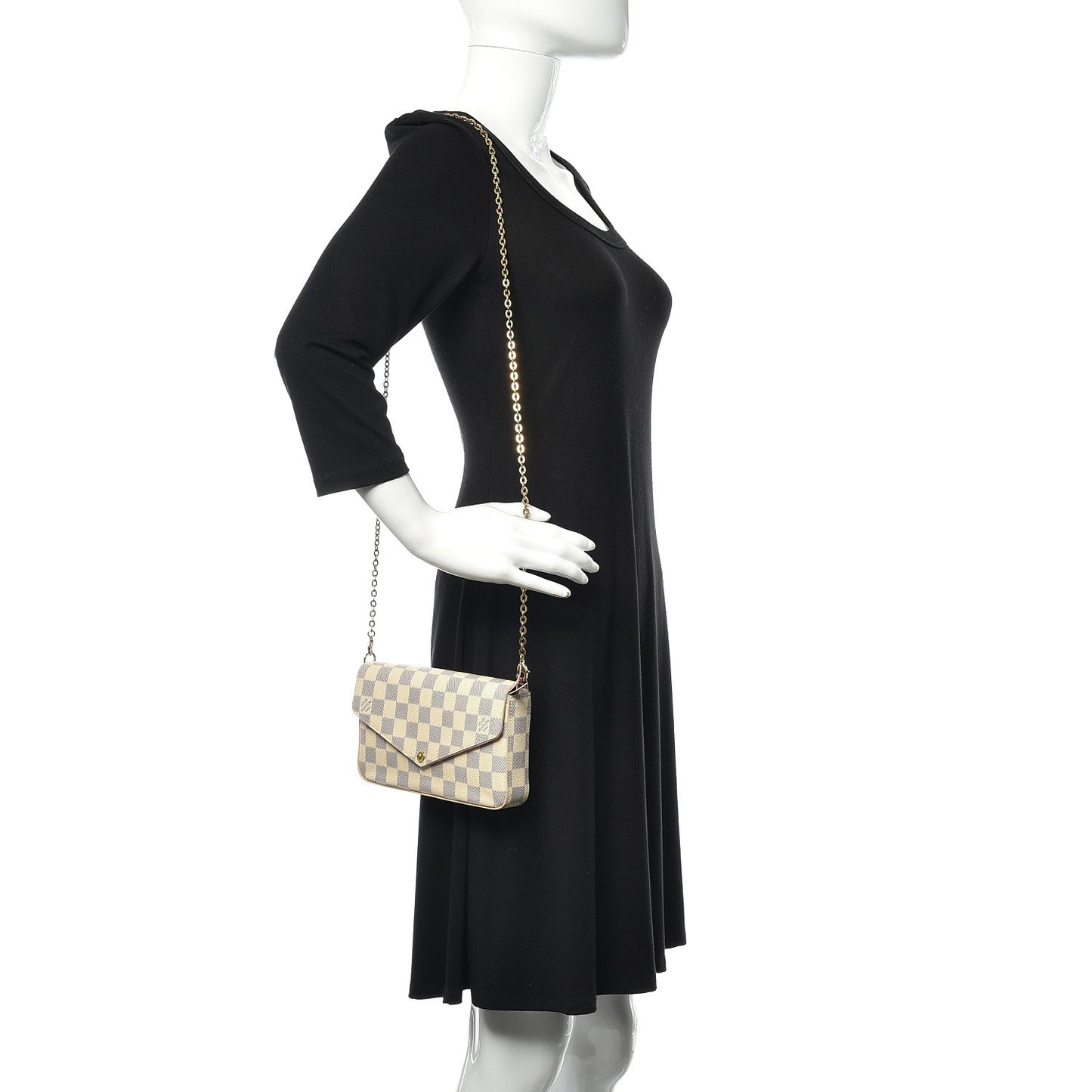 Damier Azur Pochette Felicie Chain Wallet Rose Ballerine
