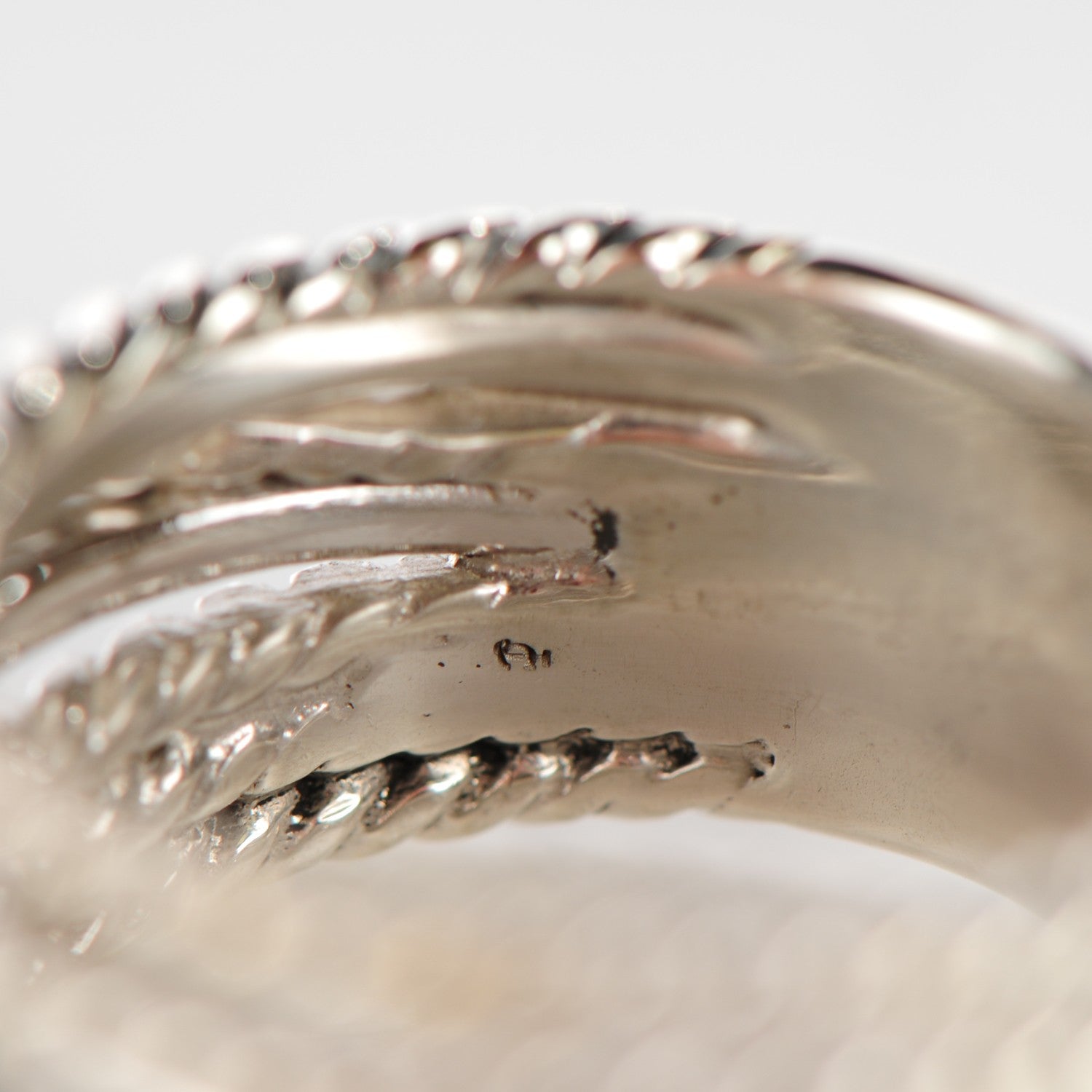 David Yurman Sterling Silver 14K White Gold Diamond 11mm Wide Crossover Cable Ring 54 7 5 of 5