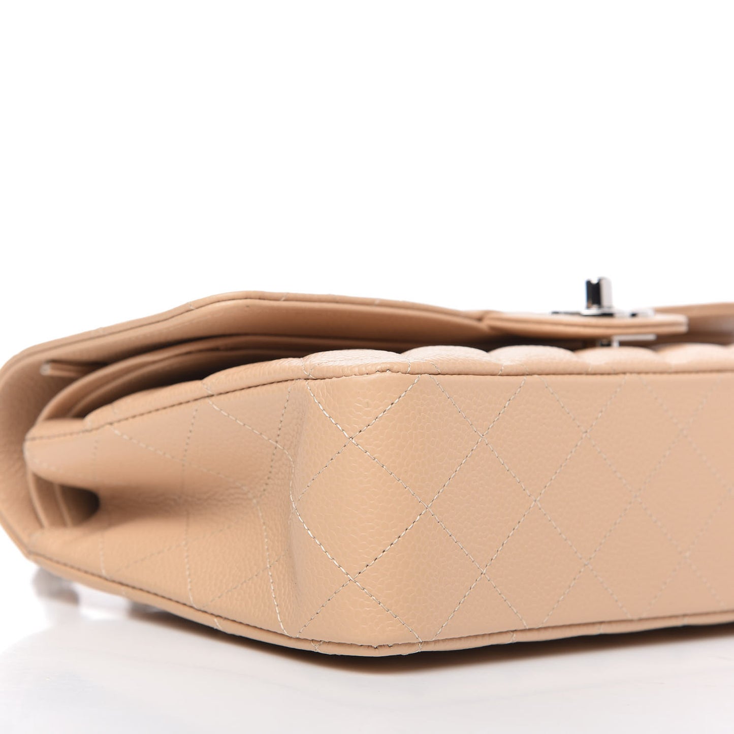 Caviar Quilted Medium Double Flap Beige