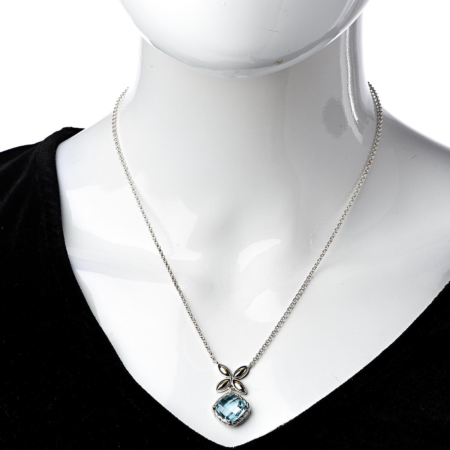John Hardy Sterling Silver 18K Yellow Gold Blue Topaz Batu Kawung Pendant Necklace 2 of 7