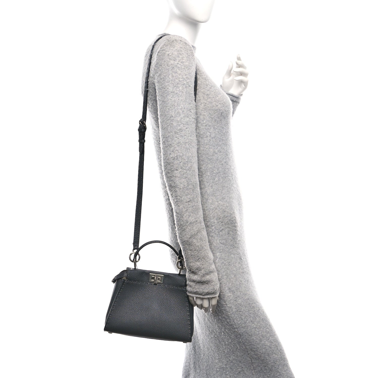 Fendi Cuoio Romano Selleria Bi-Color Mini Peekaboo Iconic Satchel Asfalto Latte 2 of 11