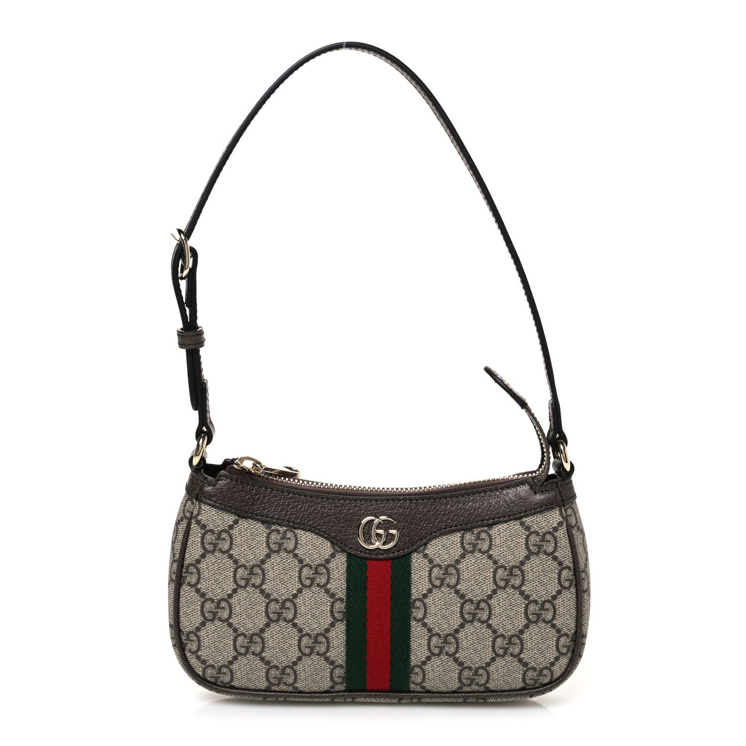 Gucci GG Supreme Monogram Textured Dollar Calfskin Web Mini Ophidia Shoulder Bag Beige Ebony New Acero 1 of 10