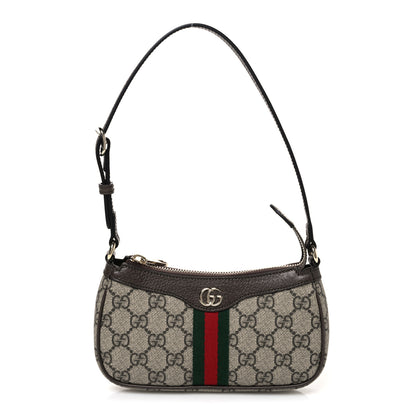 Gucci GG Supreme Monogram Textured Dollar Calfskin Web Mini Ophidia Shoulder Bag Beige Ebony New Acero 1 of 10