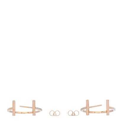 Tiffany 18K Rose Gold Diamond Medium T Wire Hoop Earrings 3 of 7
