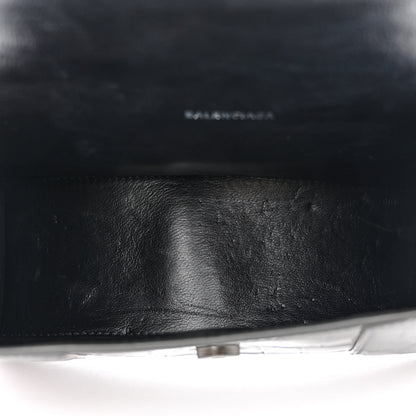 Balenciaga Metallic Shiny Calfskin Crocodile Embossed Hourglass Top Handle Bag XS Gunmetal 5 of 15