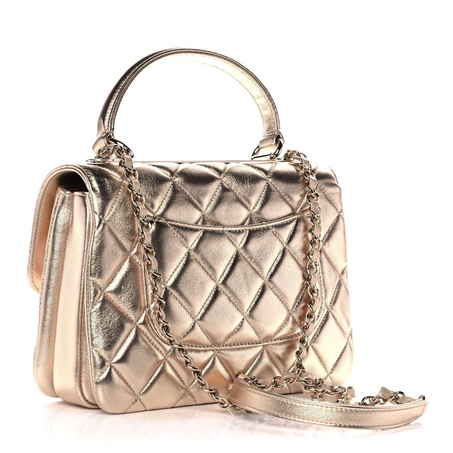 Chanel Metallic Lambskin Quilted Small Trendy CC Flap Dual Handle Bag Gold 2 of 12