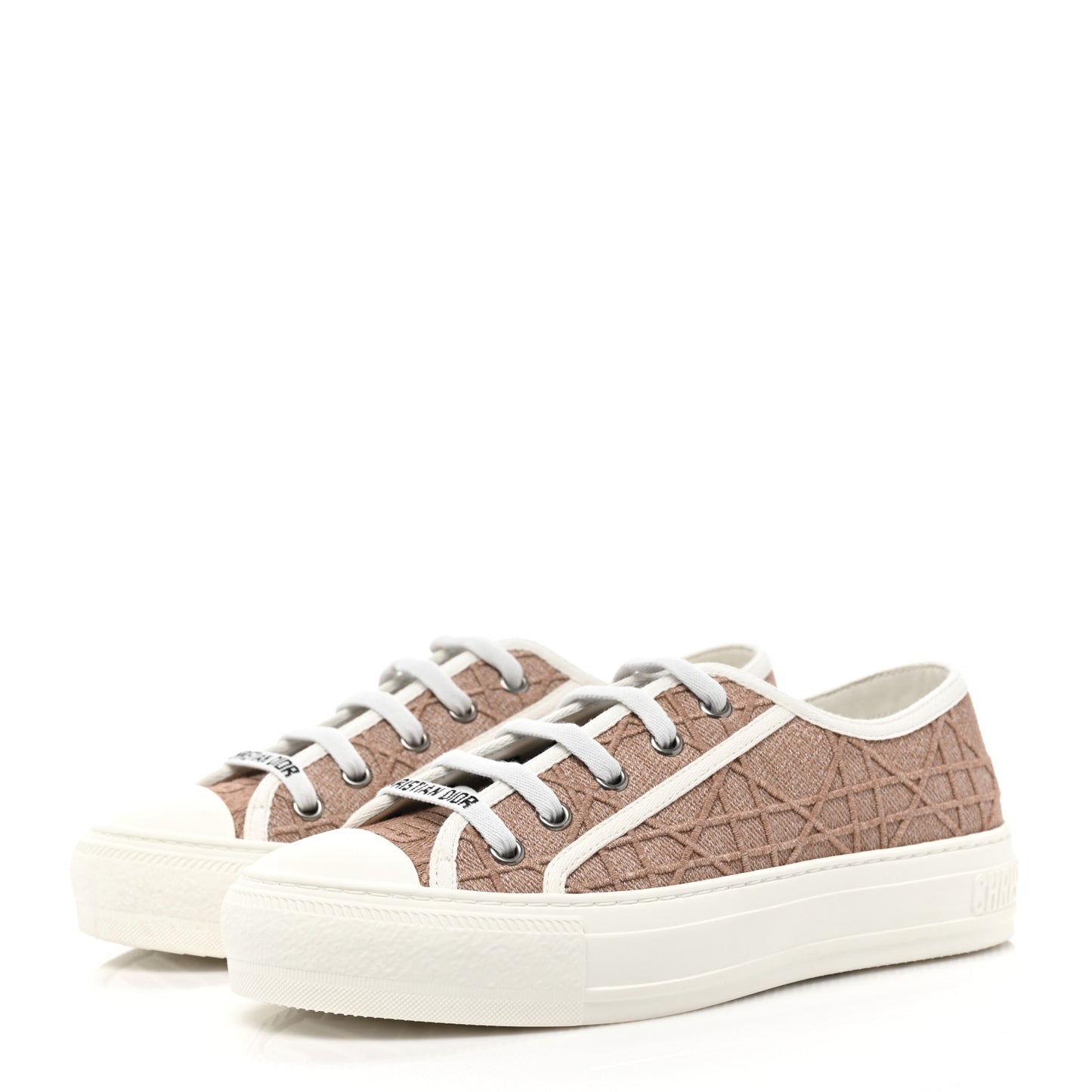 Canvas Cannage Embroidered Womens Walk'N'Dior Low Top Sneakers 35.5 Clay
