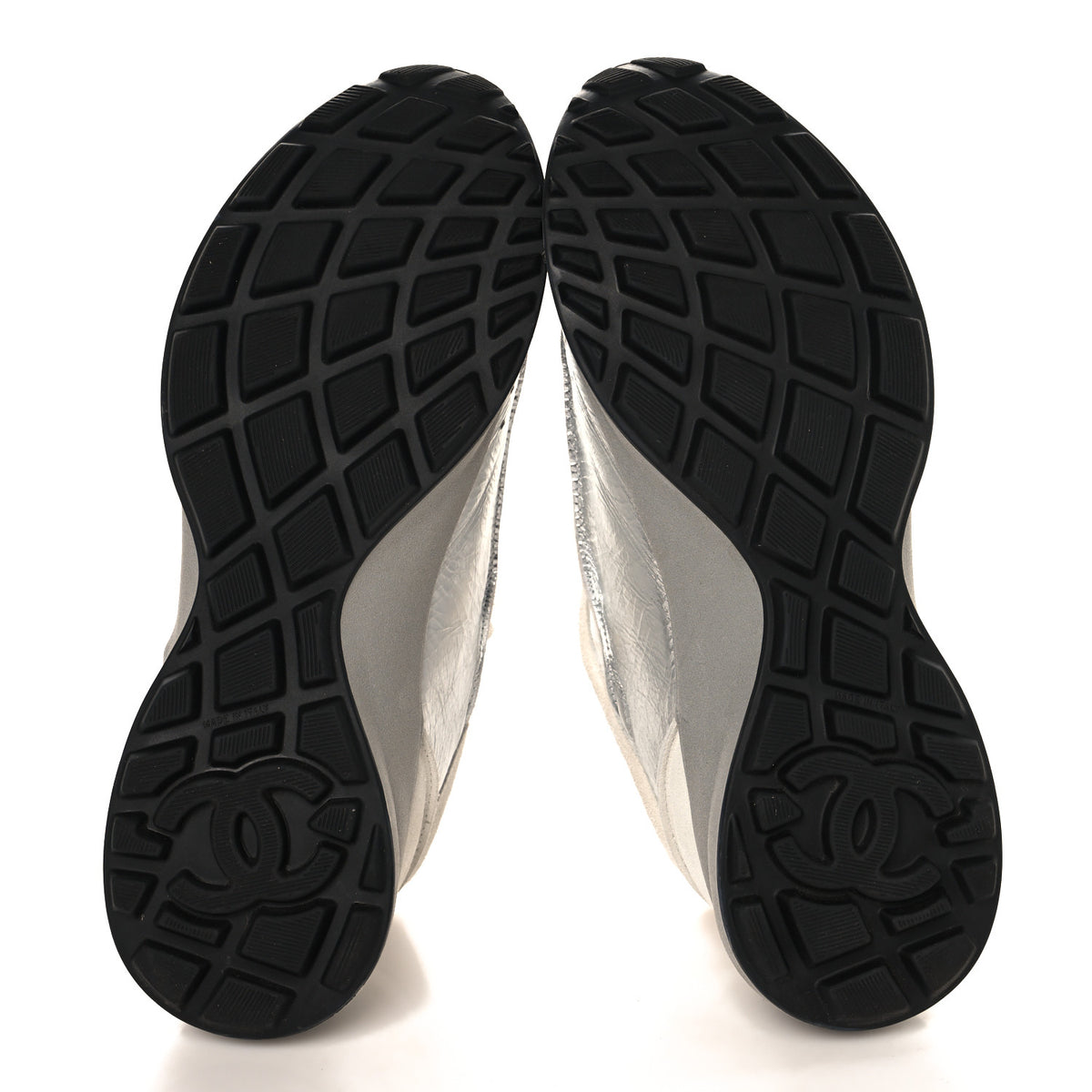 Chanel Laminated Calfskin Suede CC Sneakers 39.5 Silver Light Grey 6 of 9