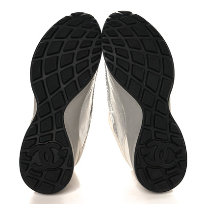Chanel Laminated Calfskin Suede CC Sneakers 39.5 Silver Light Grey 6 of 9