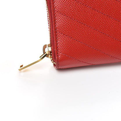 Saint Laurent Grain De Poudre Matelasse Chevron Monogram Zip Around Wallet Lipstick Red 9 of 10