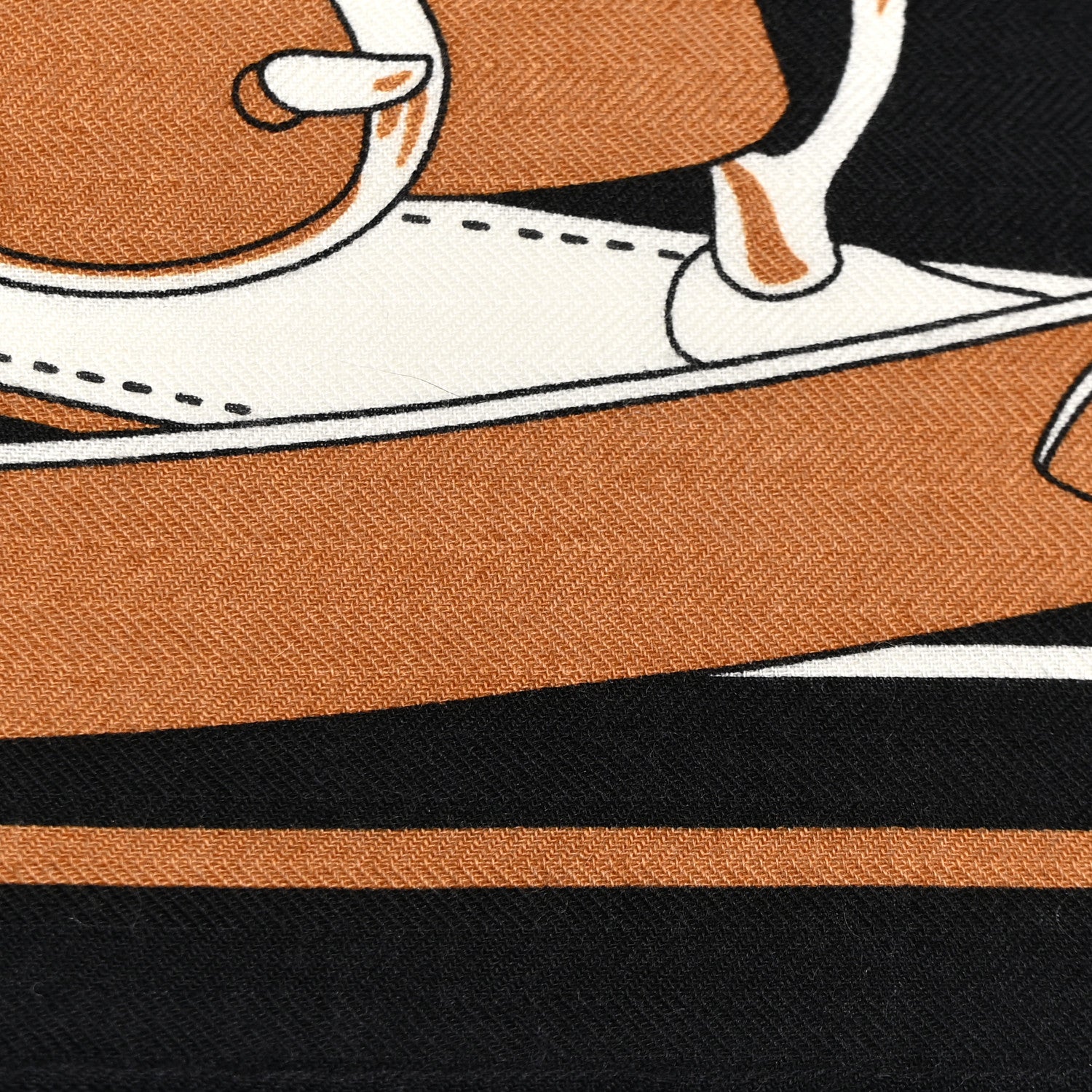 Hermes Cashmere Silk La Promenade du Matin Bandana Shawl 140 Black Noisette Gold 5 of 9