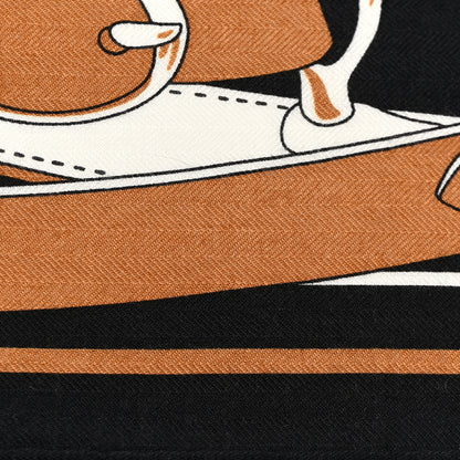 Hermes Cashmere Silk La Promenade du Matin Bandana Shawl 140 Black Noisette Gold 5 of 9