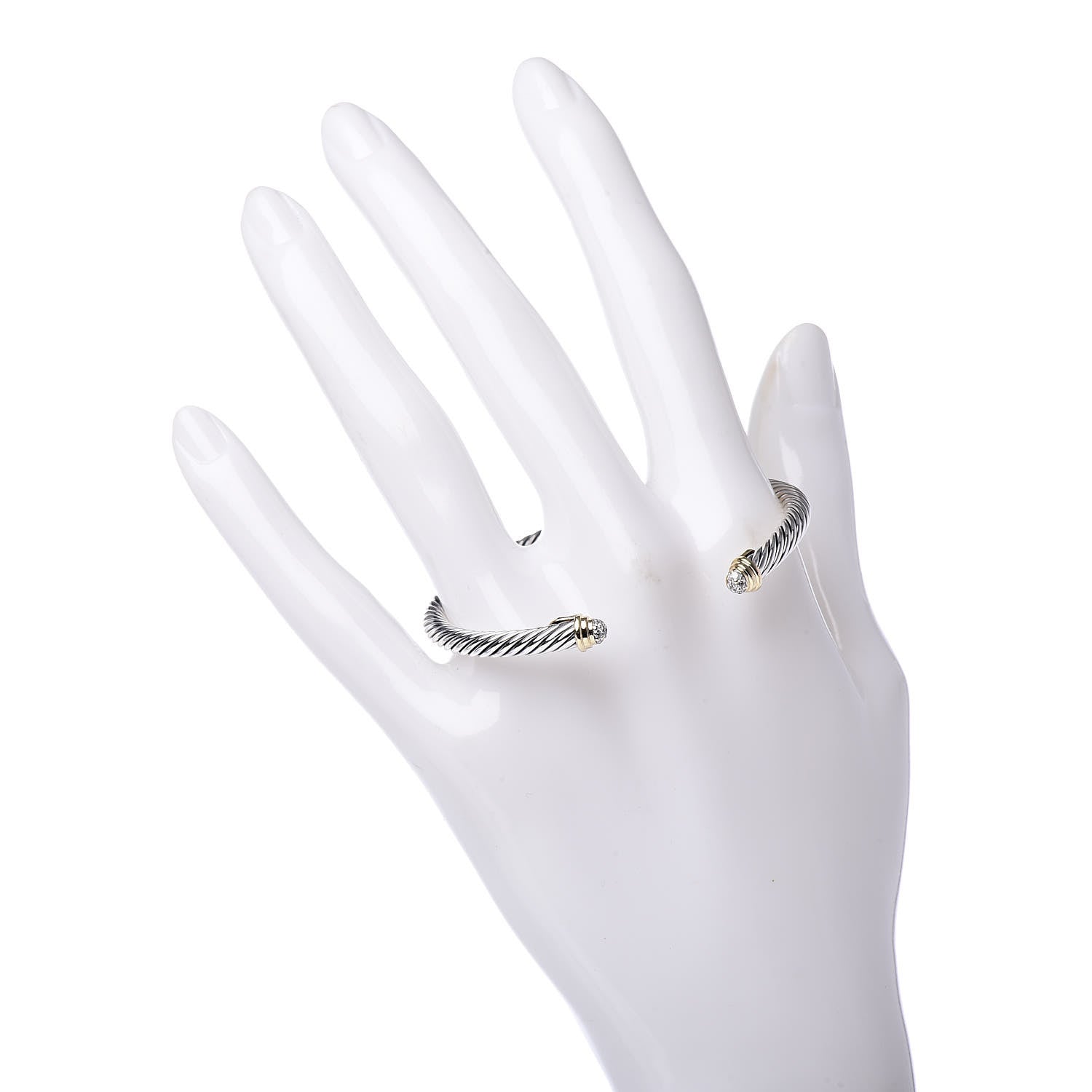 David Yurman Sterling Silver 18K Yellow Gold Diamond 4mm Cable Classics Bracelet 2 of 5