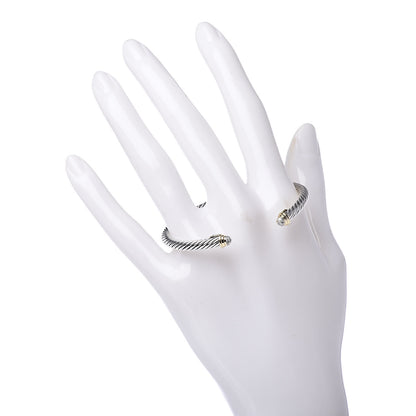 David Yurman Sterling Silver 18K Yellow Gold Diamond 4mm Cable Classics Bracelet 2 of 5
