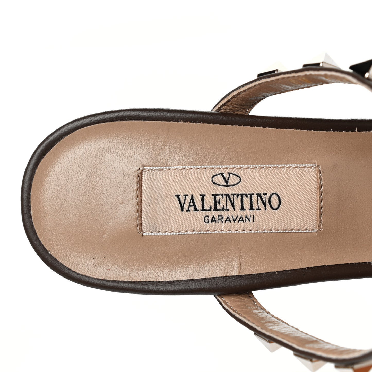 Calfskin Rockstud 60mm Caged Slide Sandals 37.5 Cacao