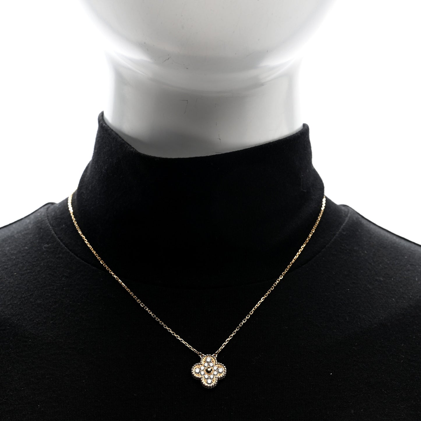18K Yellow Gold Diamond Vintage Alhambra Pendant Necklace