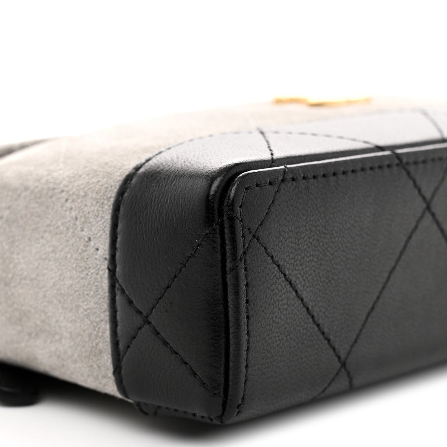 Chanel Suede Calfskin Shiny Lambskin Quilted Top Handle Slim Vanity Case With Chain Grey Black 9 of 12
