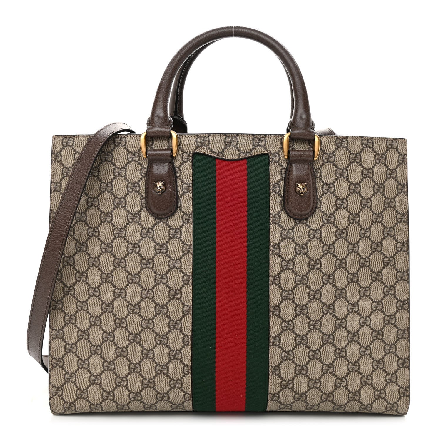 Gucci GG Supreme Monogram Web XL Animalier Top Handle Tote Brown 1 of 12