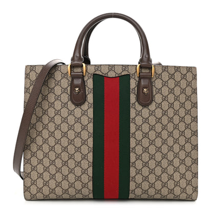 Gucci GG Supreme Monogram Web XL Animalier Top Handle Tote Brown 1 of 12